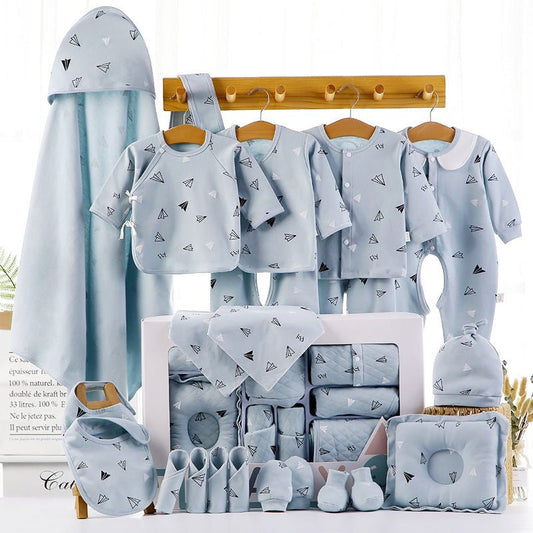 Baby Gift Box Set Cotton Newborn Clothes $77.24 Dana Fashion Color: Blue style: 18piece set Size: One size Baby Clothing Product information: Material: pure cotton Style: Chinese Color: 22 sets of four seasons pink, 18 sets of four seasons pink, 22 sets o