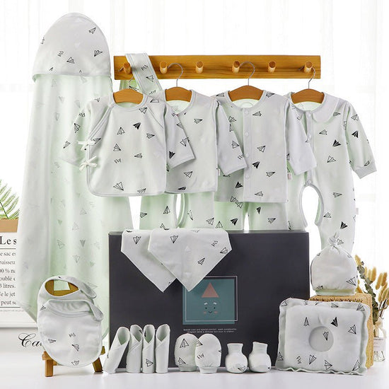 Baby Gift Box Set Cotton Newborn Clothes $70.81 Dana Fashion Color: Green style: 18piece set Size: One size Baby Clothing Product information: Material: pure cotton Style: Chinese Color: 22 sets of four seasons pink, 18 sets of four seasons pink, 22 sets
