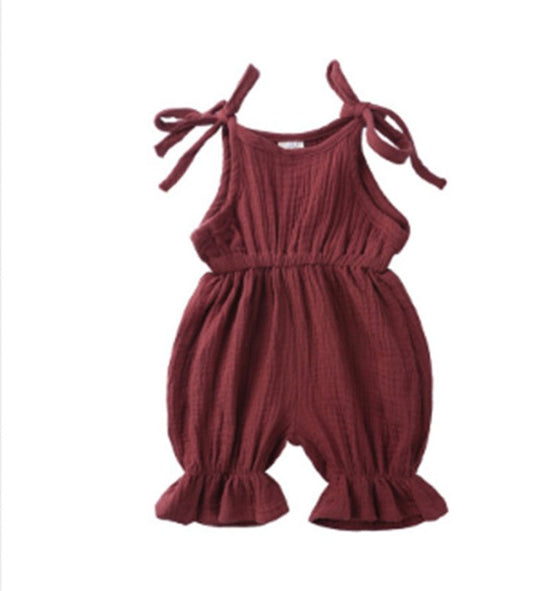 Baby Girl Clothes Romper Jumpsuit Halter Summer Outfit $15.94 Dana Fashion Color: Red Size: 100cm Baby Clothing Product Information: Fabric: Pure Cotton (Content 100%) Style: Leisure Applicable Gender: Female Clothing Placket: Hedging Sleeve: Sleeveless S