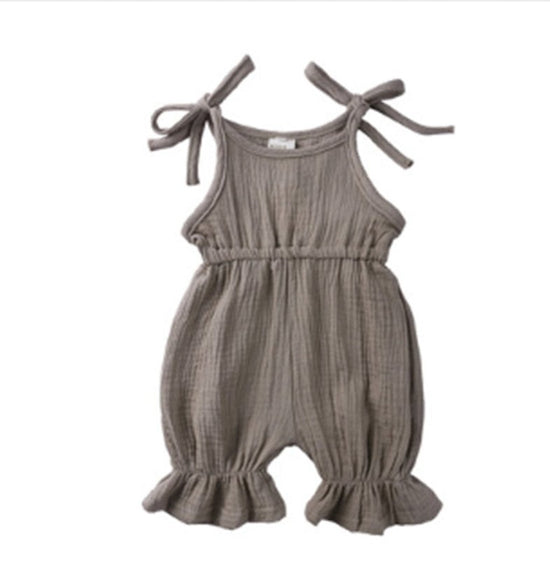 Baby Girl Clothes Romper Jumpsuit Halter Summer Outfit $15.94 Dana Fashion Color: Grey Size: 100cm Baby Clothing Product Information: Fabric: Pure Cotton (Content 100%) Style: Leisure Applicable Gender: Female Clothing Placket: Hedging Sleeve: Sleeveless