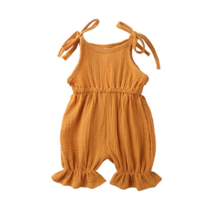 Baby Girl Clothes Romper Jumpsuit Halter Summer Outfit $15.94 Dana Fashion Color: Yellow Size: 100cm Baby Clothing Product Information: Fabric: Pure Cotton (Content 100%) Style: Leisure Applicable Gender: Female Clothing Placket: Hedging Sleeve: Sleeveles