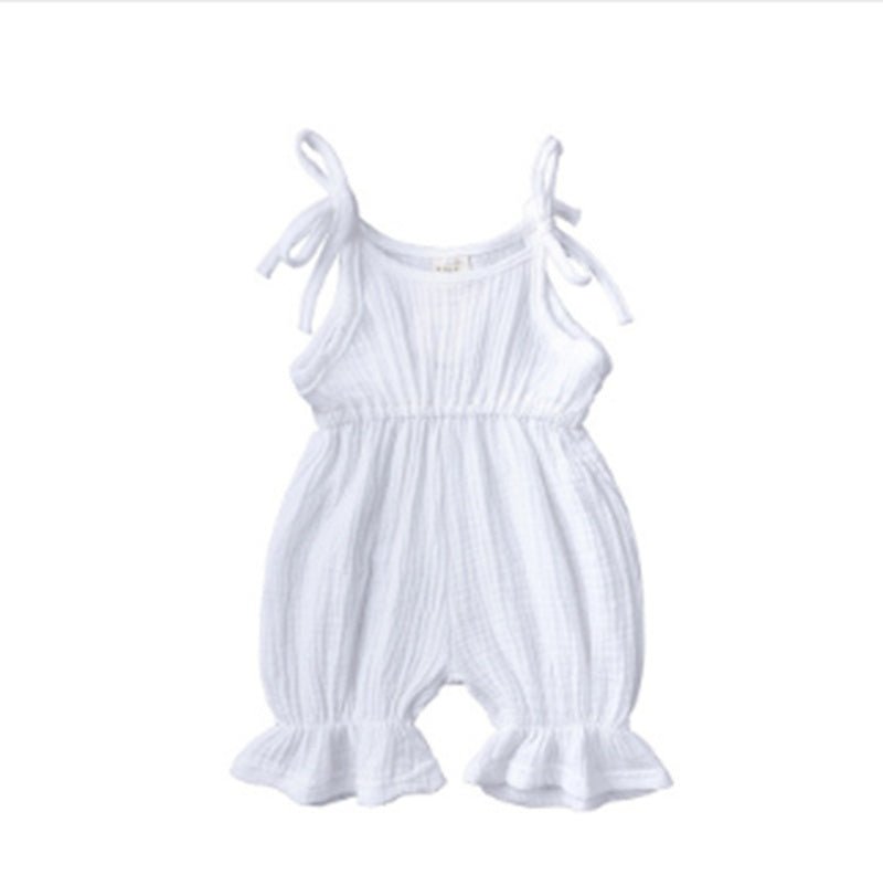 Baby Girl Clothes Romper Jumpsuit Halter Summer Outfit $15.94 Dana Fashion Color: White Size: 100cm Baby Clothing Product Information: Fabric: Pure Cotton (Content 100%) Style: Leisure Applicable Gender: Female Clothing Placket: Hedging Sleeve: Sleeveless