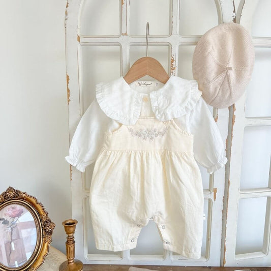Baby Girl's Loose Adjustable Suspender Romper $23.50 Dana Fashion Color: Apricot Suitable For Height: 100cm Baby Clothing Product information: Color: apricot, white top Pants length: trousers Suitable height: 66cm,73CM,80cm,90cm,100cm Style: suspender pan