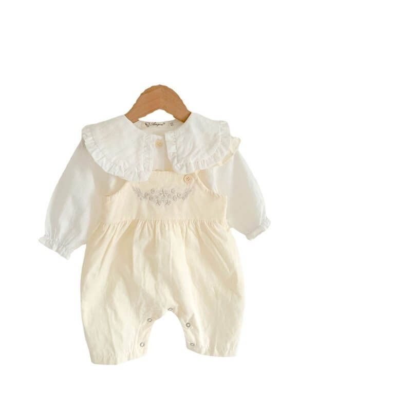 Baby Girl's Loose Adjustable Suspender Romper $23.50 Dana Fashion Color: Apricot Suitable For Height: 100cm Baby Clothing Product information: Color: apricot, white top Pants length: trousers Suitable height: 66cm,73CM,80cm,90cm,100cm Style: suspender pan