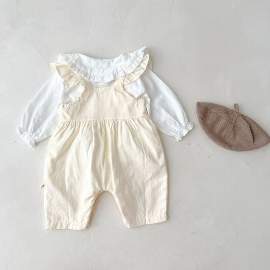 Baby Girl's Loose Adjustable Suspender Romper $23.50 Dana Fashion Color: Apricot Suitable For Height: 100cm Baby Clothing Product information: Color: apricot, white top Pants length: trousers Suitable height: 66cm,73CM,80cm,90cm,100cm Style: suspender pan