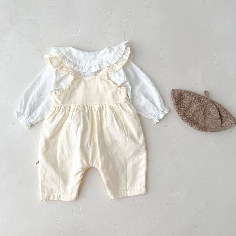 Baby Girl's Loose Adjustable Suspender Romper $23.50 Dana Fashion Color: Apricot Suitable For Height: 100cm Baby Clothing Product information: Color: apricot, white top Pants length: trousers Suitable height: 66cm,73CM,80cm,90cm,100cm Style: suspender pan