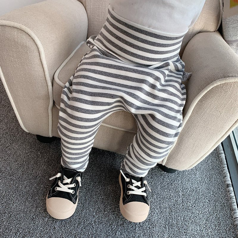 Baby High Waist Belly Pants Trousers $28.93 Dana Fashion Color: Stripe Size: 100 Baby Clothing Product information: Length: trousers Main fabric composition: cotton Waist: high waist Reminder: In the later period, the lining is replaced with beige velvet.