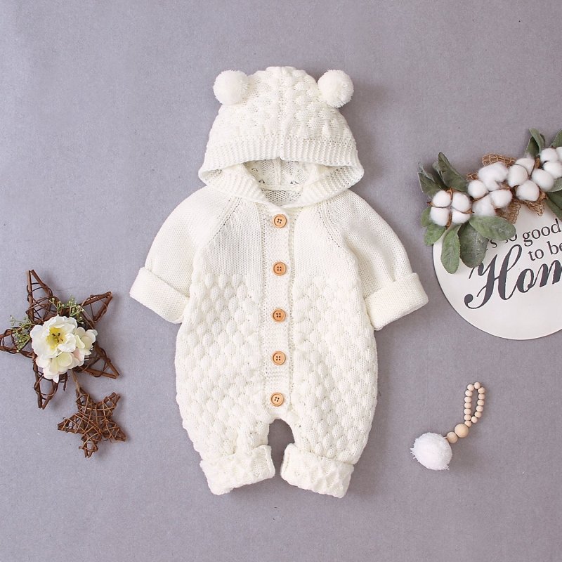 Baby knitted jumpsuit $26.03 Dana Fashion Color: White Size: 66cm Baby Clothing Fabric name: Knitting Main fabric composition: acrylic Main fabric composition content: 100 (%) 1. Asian sizes are 1 to 2 sizes smaller than European and American people. Choo