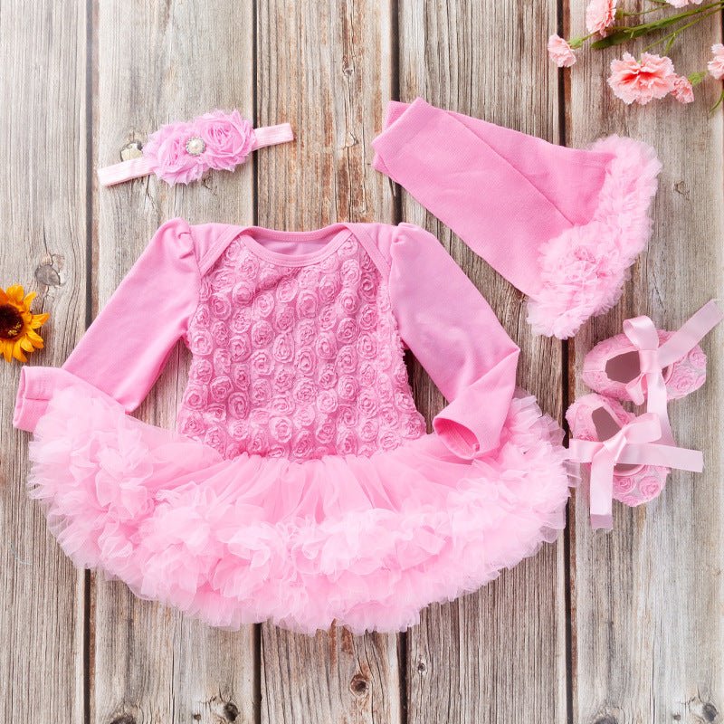 Baby Long Sleeve Compound Rose Romper Dress $29.50 Dana Fashion Color: Pink Size: 59 Baby Clothing Applicable gender: female Suit type: skirt suit Number of sets: multiple sets Gift box content: clothing + shoes + accessories / supplies Suitable age: Newb