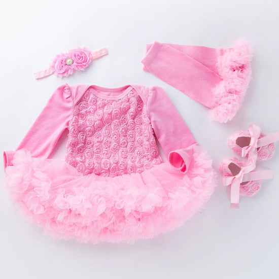 Baby Long Sleeve Compound Rose Romper Dress $29.50 Dana Fashion Color: Pink Size: 59 Baby Clothing Applicable gender: female Suit type: skirt suit Number of sets: multiple sets Gift box content: clothing + shoes + accessories / supplies Suitable age: Newb