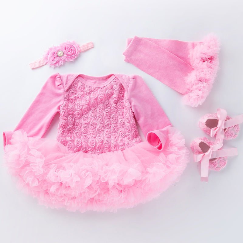 Baby Long Sleeve Compound Rose Romper Dress $29.50 Dana Fashion Color: Pink Size: 59 Baby Clothing Applicable gender: female Suit type: skirt suit Number of sets: multiple sets Gift box content: clothing + shoes + accessories / supplies Suitable age: Newb
