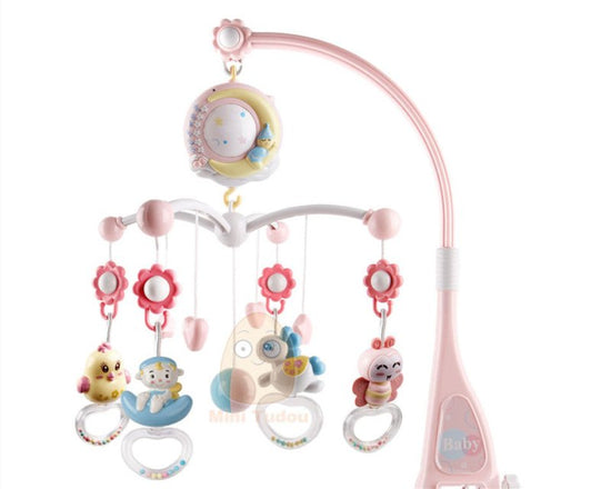 Baby Rattles Crib Mobiles Toy Holder Rotating Mobile Bed Bell Musical Box Projection Newborn Infant Baby Boy Toys $69.22 Dana Fashion Color: Pink Baby & Mother Overview: 1. Portable crib with music box 2. Screening and musicals: portable crib with Light S