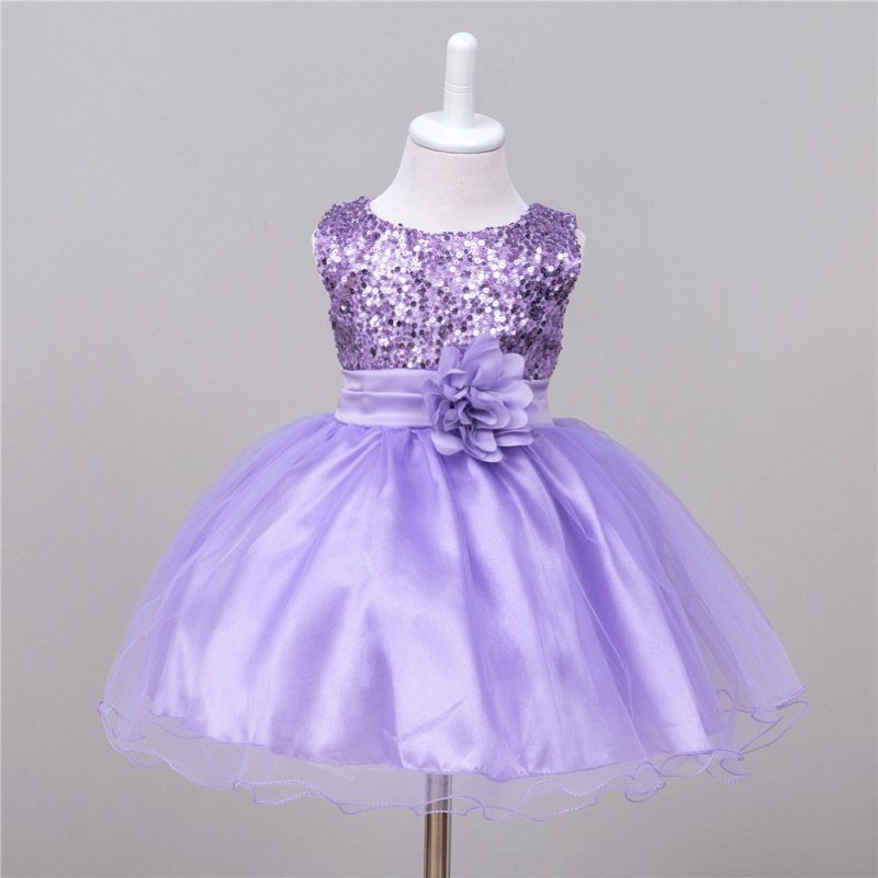 Baby Sequin Dress Flower Girl Wedding Princess Dress $25.86 Dana Fashion Color: Purple Size: L Baby Clothing Product information: Material: Polyester F iber (Polyester) Style: P rincess Features: Dresses Colour: White，Pink , Blue, Green, Red, Gray，Dark Bl