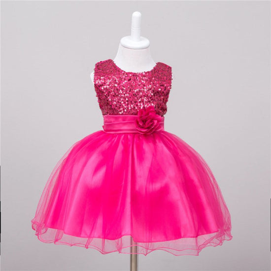Baby Sequin Dress Flower Girl Wedding Princess Dress $25.86 Dana Fashion Color: Rose red Size: L Baby Clothing Product information: Material: Polyester F iber (Polyester) Style: P rincess Features: Dresses Colour: White，Pink , Blue, Green, Red, Gray，Dark
