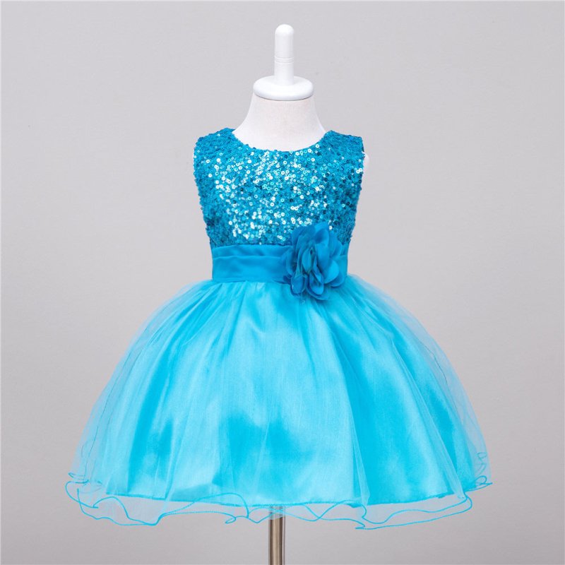 Baby Sequin Dress Flower Girl Wedding Princess Dress $25.86 Dana Fashion Color: Blue Size: L Baby Clothing Product information: Material: Polyester F iber (Polyester) Style: P rincess Features: Dresses Colour: White，Pink , Blue, Green, Red, Gray，Dark Blue