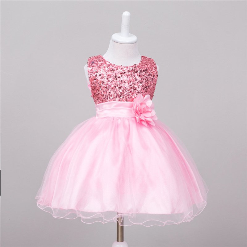 Baby Sequin Dress Flower Girl Wedding Princess Dress $25.86 Dana Fashion Color: Pink Size: L Baby Clothing Product information: Material: Polyester F iber (Polyester) Style: P rincess Features: Dresses Colour: White，Pink , Blue, Green, Red, Gray，Dark Blue