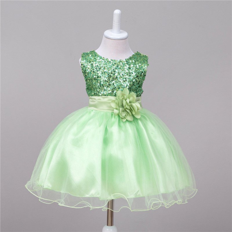 Baby Sequin Dress Flower Girl Wedding Princess Dress $25.86 Dana Fashion Color: Green Size: L Baby Clothing Product information: Material: Polyester F iber (Polyester) Style: P rincess Features: Dresses Colour: White，Pink , Blue, Green, Red, Gray，Dark Blu