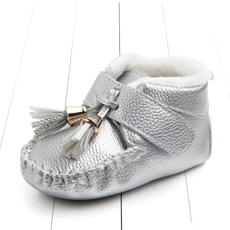 Baby shoes, non-slip shoes, toddler shoes $17.61 Dana Fashion Color: Silver Size: 12 Baby & Mother Product category: Toddler shoes Applicable gender: neutral/male and female Upper Material: Artificial PU suitable season: winter style: Casual Function: war