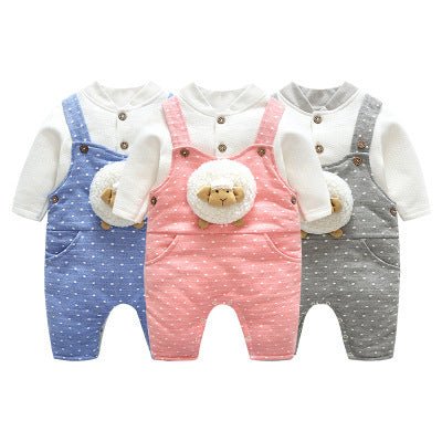 Baby Siamese coat $40.91 Dana Fashion Color: Blue Size: 73cm Baby Clothing Name: Strap Fabric: air layer quilted fabric Applicable season: spring, autumn, winter Product weight: 0.32kg Safety category: Class A infant supplies 1. Asian sizes are 1 to 2 siz