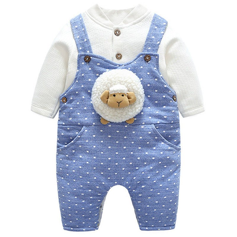 Baby Siamese coat $40.91 Dana Fashion Color: Blue Size: 73cm Baby Clothing Name: Strap Fabric: air layer quilted fabric Applicable season: spring, autumn, winter Product weight: 0.32kg Safety category: Class A infant supplies 1. Asian sizes are 1 to 2 siz