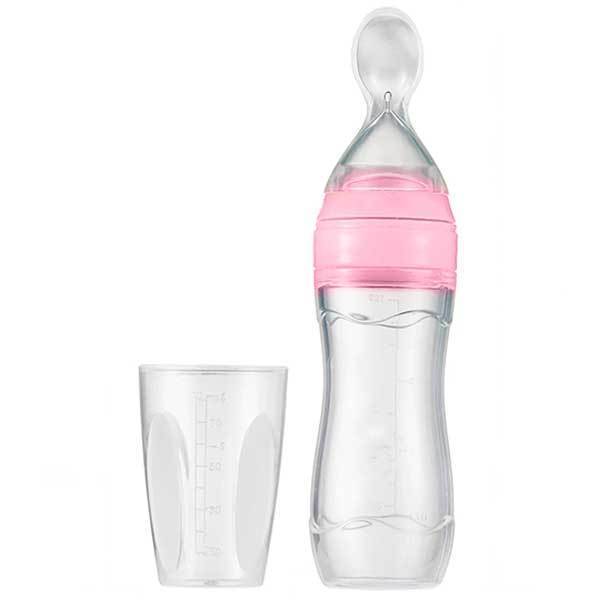 Baby Spoon Bottle Feeder $21.40 Dana Fashion Color: Pink Baby & Mother Capacity: 120 ml Material: spoon head, bottle body [food grade silicone], other food grade PP Disinfection: can be 120 degrees or less, boiled or steamed It is used to feed semi-liquid
