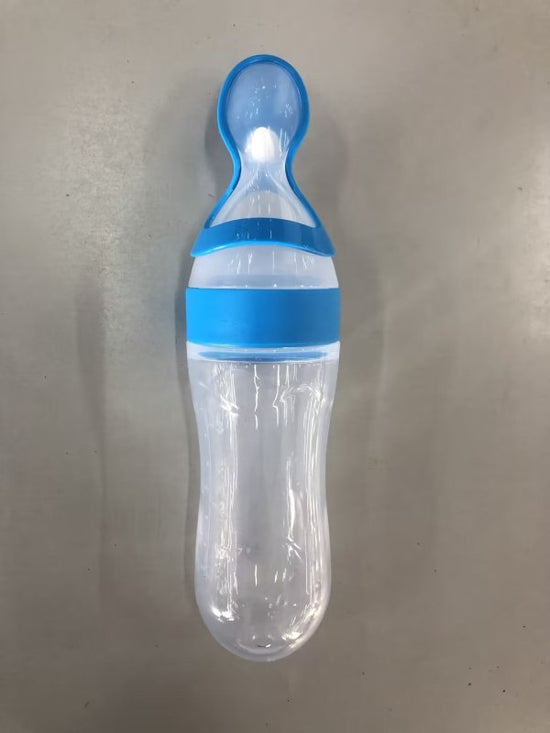 Baby Spoon Bottle Feeder $12.96 Dana Fashion Color: Navy blue Baby & Mother Capacity: 120 ml Material: spoon head, bottle body [food grade silicone], other food grade PP Disinfection: can be 120 degrees or less, boiled or steamed It is used to feed semi-l