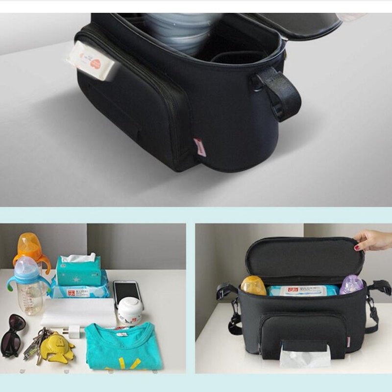 Baby stroller bag $106.41 Dana Fashion Color: Black Baby & Mother Material: Oxford cloth Color: black, red, light blue, gray, dark blue Weight: about 200G Size: length 30cm, height 20cm, width 12cm Individual packaging, folded bag size: 37 * 16 * 4CM