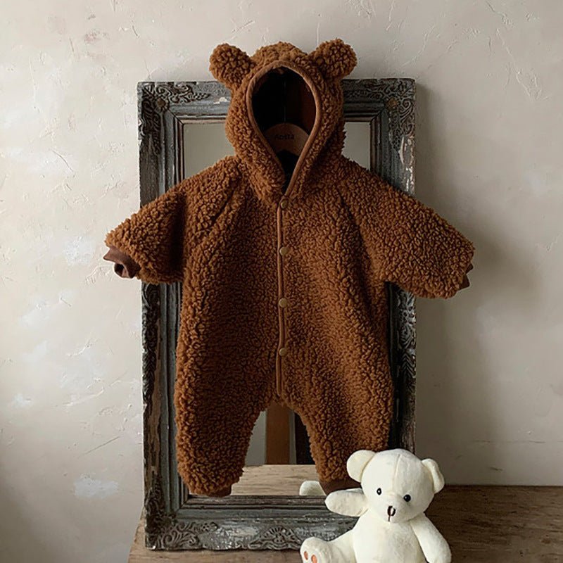 Baby Winter Boys And Girls Bear Double-sided Lamb Hooded Cotton Jersey $67.21 Dana Fashion Color: Brown Child size: 66cm Baby Clothing Product information: Fabric name; polar fleece Suitable for the season; winter, autumn Suitable for ages; infants and yo