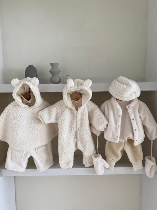 Baby Winter Boys And Girls Bear Double-sided Lamb Hooded Cotton Jersey $67.21 Dana Fashion Color: Beige Child size: 66cm Baby Clothing Product information: Fabric name; polar fleece Suitable for the season; winter, autumn Suitable for ages; infants and yo