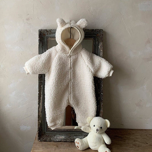 Baby Winter Boys And Girls Bear Double-sided Lamb Hooded Cotton Jersey $67.21 Dana Fashion Color: Beige Child size: 66cm Baby Clothing Product information: Fabric name; polar fleece Suitable for the season; winter, autumn Suitable for ages; infants and yo