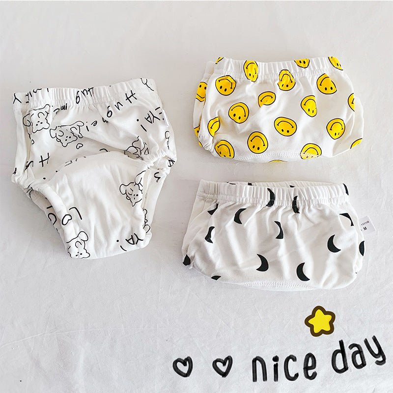 Baby's 6-layer Gauze Breathable Diaper Training Pants $30.61 Dana Fashion Color: White Bear Smile Size: L Baby Clothing Product information: Material: cotton Size: 90/M 8-12kg, 100/L 9-18kg Waist shape: high waist Color classification: grey wave love star