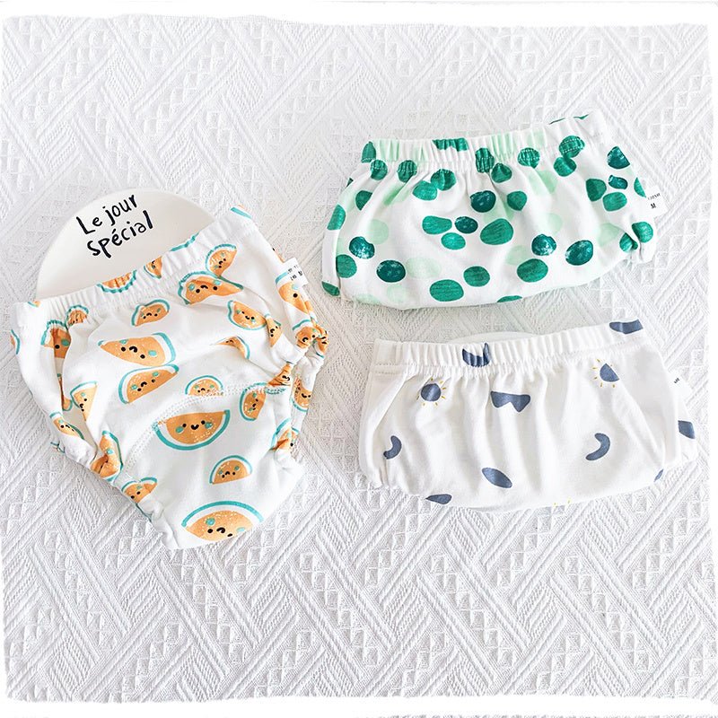 Baby's 6-layer Gauze Breathable Diaper Training Pants $30.61 Dana Fashion Color: Green Dot Watermelon Graffiti Size: L Baby Clothing Product information: Material: cotton Size: 90/M 8-12kg, 100/L 9-18kg Waist shape: high waist Color classification: grey w
