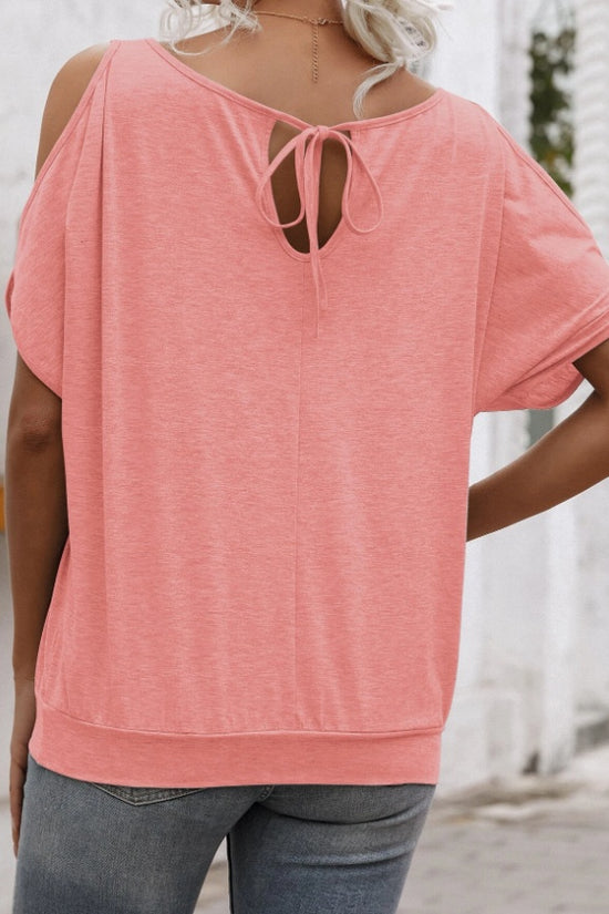 EMERY ROSE Solid Cold Shoulder Tie Back Top