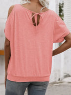 EMERY ROSE Solid Cold Shoulder Tie Back Top - DanaFashionstore