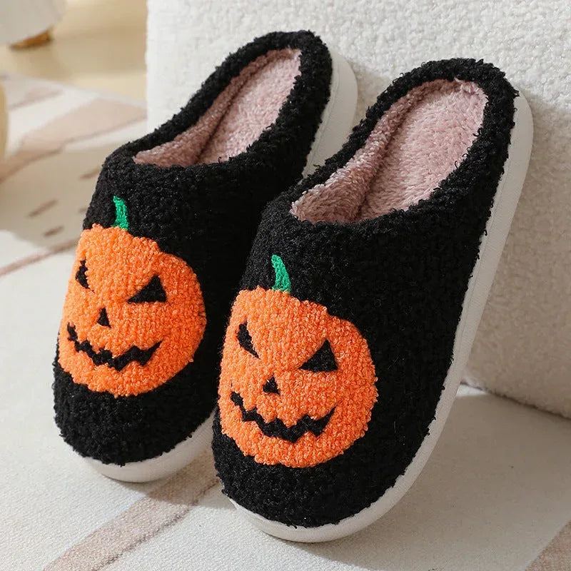 Halloween Pumpkin Cartoon Slippers Warm Winter Slippers Men And Women Couples Indoor House Shoes - DanaFashionstore