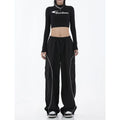 Black Mechanical Style Loose Retro Design Low Waist Casual Pants For Women - DanaFashionstore