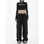 Black Mechanical Style Loose Retro Design Low Waist Casual Pants For Women - DanaFashionstore