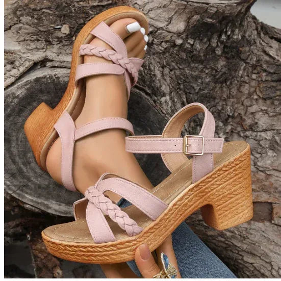 Foreign Trade Round Head Chunky Heel Ankle-strap Buckle Sandals - DanaFashionstore