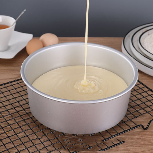 Baking Mold Cake Mold Tool Bottom Cake Mold Oven $55.45 Dana Fashion Color: Silver Dana's Kitchen Product information Product Category: Cake Mould Shape: round Material: Aluminum alloy Size: 12 inches color：silver Package: Aluminum alloy cake mold*1