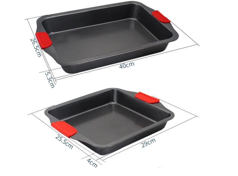 Baking tray $24.82 Dana Fashion format: A Size: 29X25.5X4cm Dana's Kitchen [name] silicone binaural luxury baking tray [Packaging] OPP bag packaging 【specification A: Square 29*25.5*4cm B: Rectangular 40*26.5*5.3cm [Material] high quality carbon steel + f