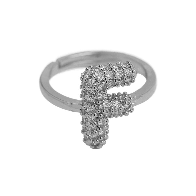 Balloon Bubble Cute 26 English Letters Open Ring $20.04 Dana Fashion Color: Silver Ring F Size: Adjustable Opening Women's Accessories Product information: Type: Opening Process: Electroplating Color: gold ring A, gold ring B, gold ring C, gold ring D, go