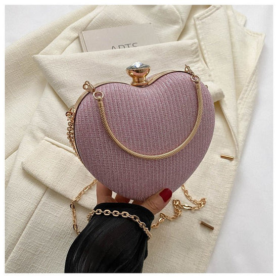 Banquet Bag Love Chain Shoulder Crossbody Handbag Valentines Day Outfit $24.15 Dana Fashion Color: Pink Women's Bags Product information: Lining texture: synthetic leather Color: pink, gold, black, silver, soft shell sequins White Hardness: medium hard Ma