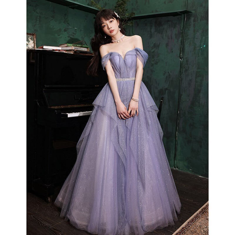 Banquet Evening Purple Annual Meeting Host Performance Dress $99.50 Dana Fashion Color: Violet Size: L Women's clothing Product information: Fabric name: Polyester Fiber Color: Violet Main fabric composition: Polyester (polyester fiber) Waist type: high w
