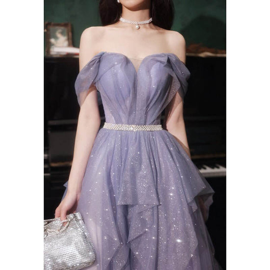 Banquet Evening Purple Annual Meeting Host Performance Dress $99.50 Dana Fashion Color: Violet Size: L Women's clothing Product information: Fabric name: Polyester Fiber Color: Violet Main fabric composition: Polyester (polyester fiber) Waist type: high w