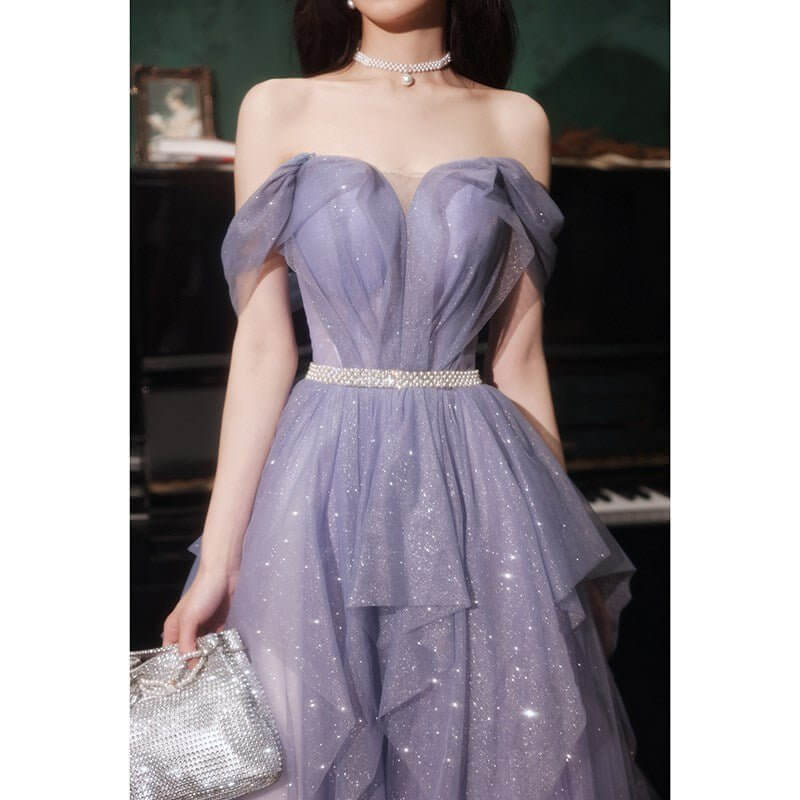 Banquet Evening Purple Annual Meeting Host Performance Dress $99.50 Dana Fashion Color: Violet Size: L Women's clothing Product information: Fabric name: Polyester Fiber Color: Violet Main fabric composition: Polyester (polyester fiber) Waist type: high w