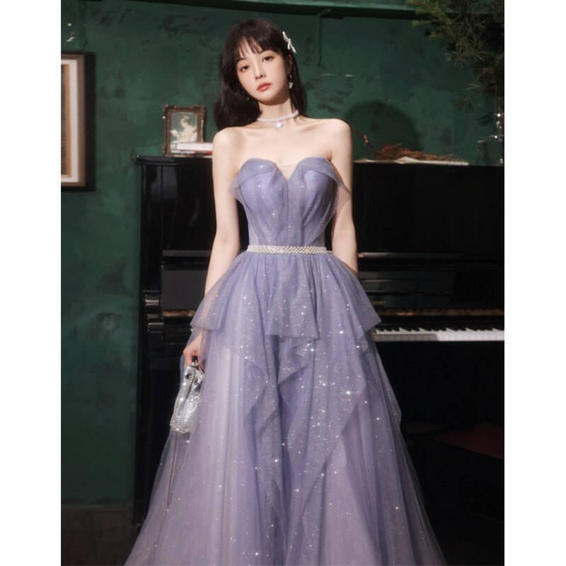 Banquet Evening Purple Annual Meeting Host Performance Dress $99.50 Dana Fashion Color: Violet Size: L Women's clothing Product information: Fabric name: Polyester Fiber Color: Violet Main fabric composition: Polyester (polyester fiber) Waist type: high w