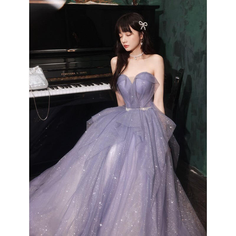 Banquet Evening Purple Annual Meeting Host Performance Dress $99.50 Dana Fashion Color: Violet Size: L Women's clothing Product information: Fabric name: Polyester Fiber Color: Violet Main fabric composition: Polyester (polyester fiber) Waist type: high w