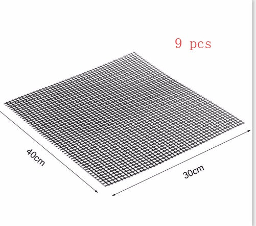 Barbecue Non-Stick Wire Mesh Grilling Mat Reusable Cooking Grilling Mat For Outdoor Activities $47.43 Dana Fashion Size: S quantity: 9 pcs Dana's Kitchen Overview： 1. It is coated with high-quality Teflon with a glass fiber cloth. It has excellent anti-ad