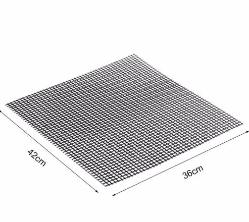 Barbecue Non-Stick Wire Mesh Grilling Mat Reusable Cooking Grilling Mat For Outdoor Activities $12.55 Dana Fashion Size: L quantity: 1pc Dana's Kitchen Overview： 1. It is coated with high-quality Teflon with a glass fiber cloth. It has excellent anti-adhe