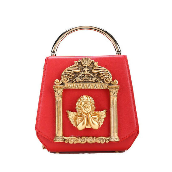 Baroque Angel Clutch Bag Ladies One Shoulder Diagonal Bag $73.99 Dana Fashion Color: Red Women's Bags Cortical features: composite cowhide Luggage trend style: small square bag Lining texture: polyester Bag shapes: square vertical section Opening method:
